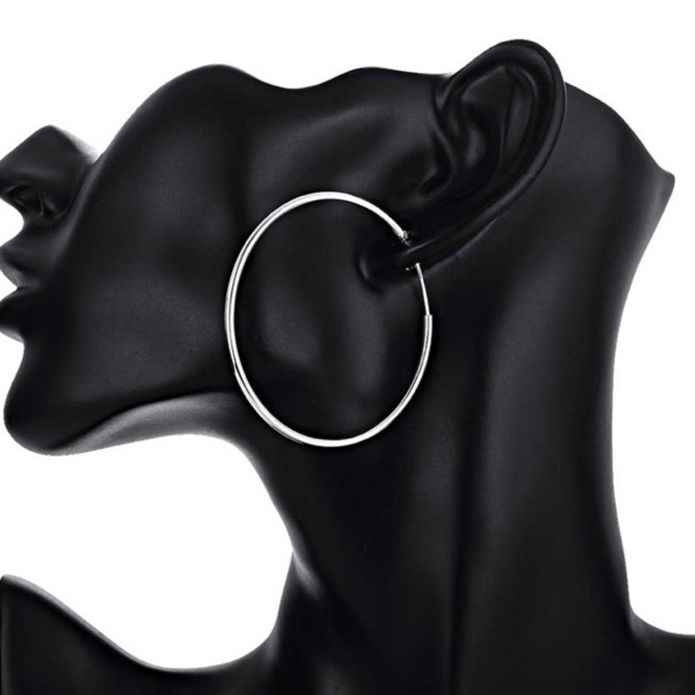 100% Pure 925 Sterling Silver Hoop Earrings 60mm